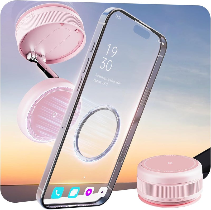 MiiKARE Upgraded 360° Vacuum Magnetic Car Phone Holder for Magsafe [96+LBS Strongest Suction & 2800gf Strongest Magnetic], Adjustable Car Phone Mount for Your Car/Gym/Mirror for iPhone & Android, Light Pink - Image 1